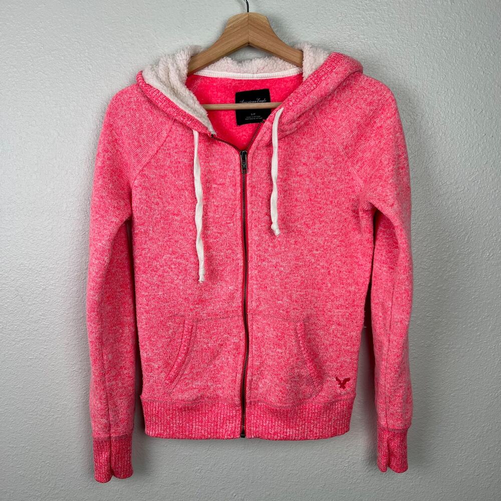 American Eagle Outfitters Small Fleece Lined Full Zip Sweater Hoodie Bright Pink